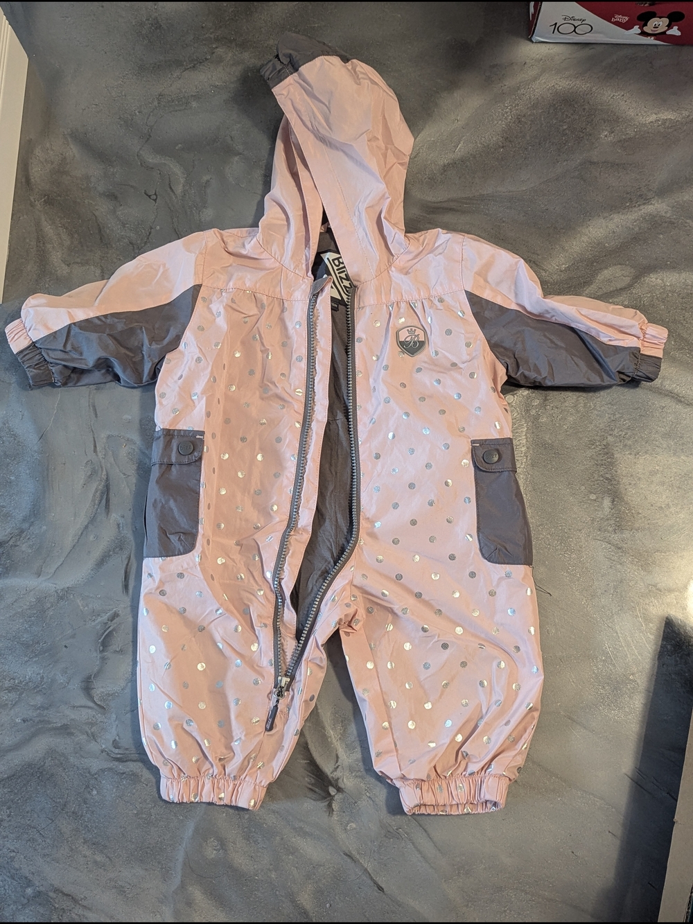 Pink Metallic Dot Hooded Baby One-Piece Rainsuit Blizz 12m